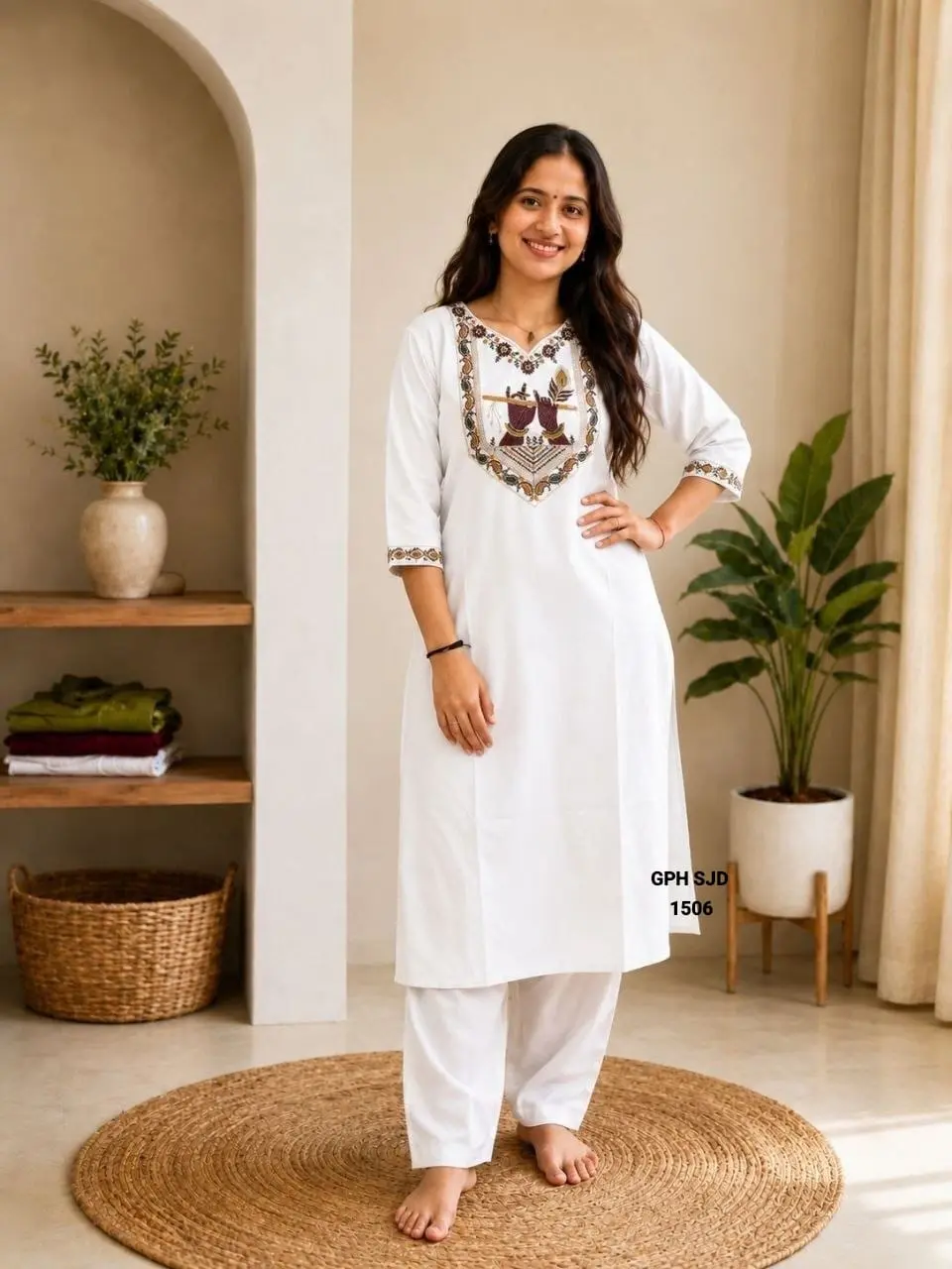Monsoon Special Slub Cotton Embroidered Kurti Set